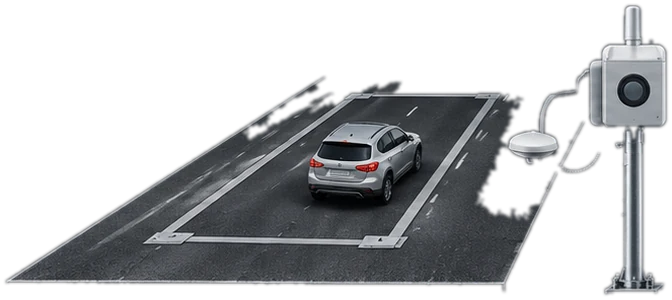 Espira de detección en el pavimento con sensor magnético y poste de sensórica