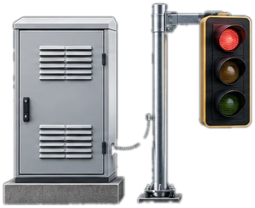 Gabinete de controlador de tráfico conectado a un semáforo