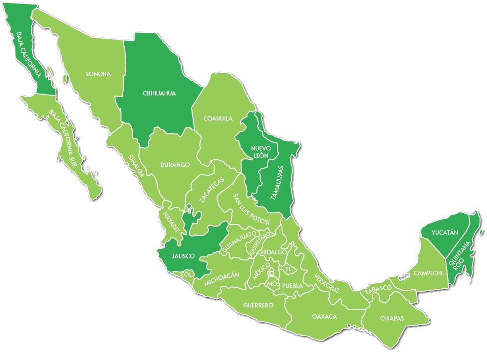 Mapa de cobertura de Caracol Comunicaciones en la República Mexicana