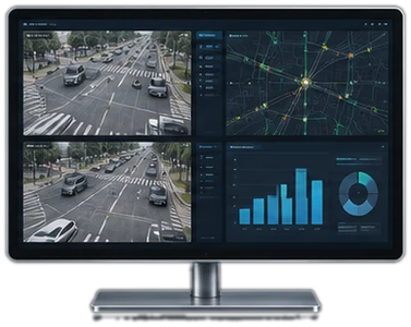Tablero del centro de control con video en vivo y analítica